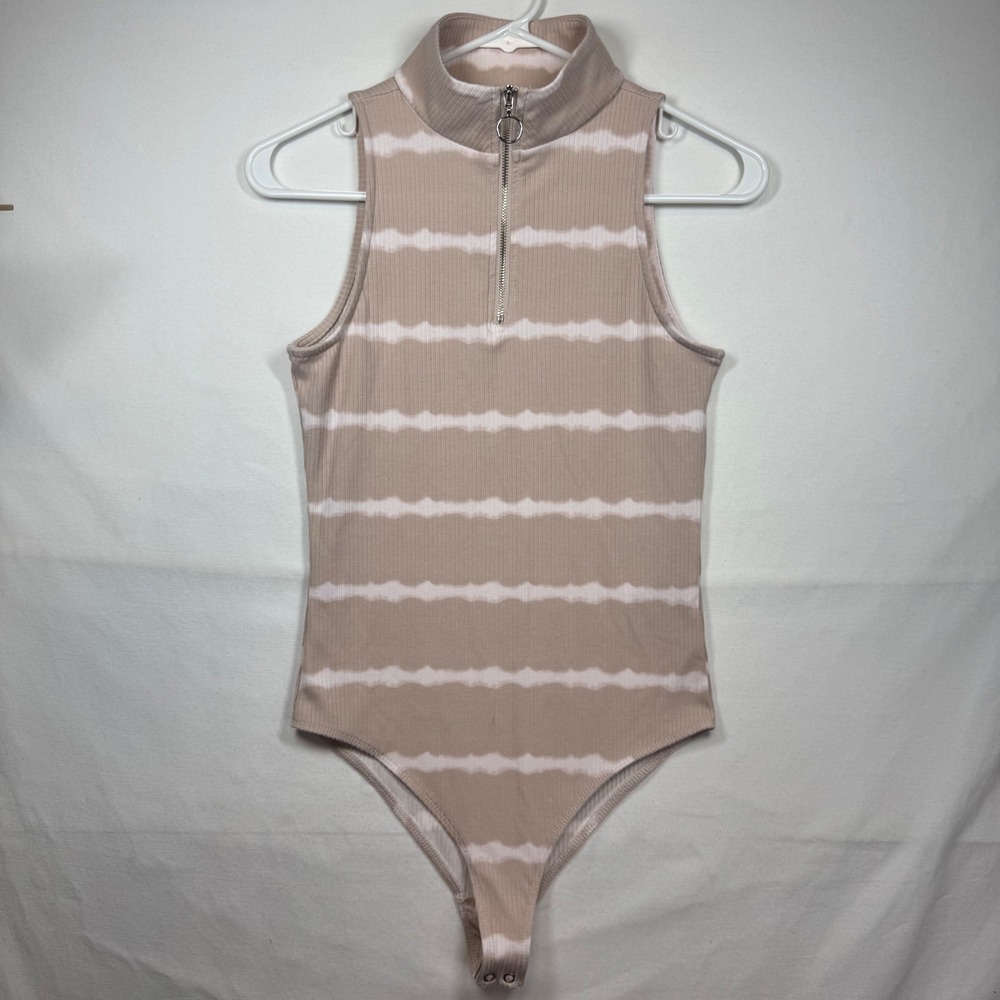 Jennifer Lopez Bodysuit Ribbed Tie Dye Sleeveless Mock Neck Top Sz Small